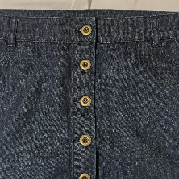 New York & Company Button Down Denim Skirt, Color Blue (Dark Wash) size 18 - Picture 2 of 14